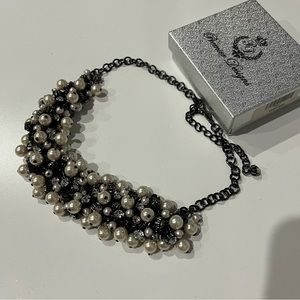 PREMIER DESIGNS Faux Pearl with Jewels Gun Metal Choker Statement Necklace